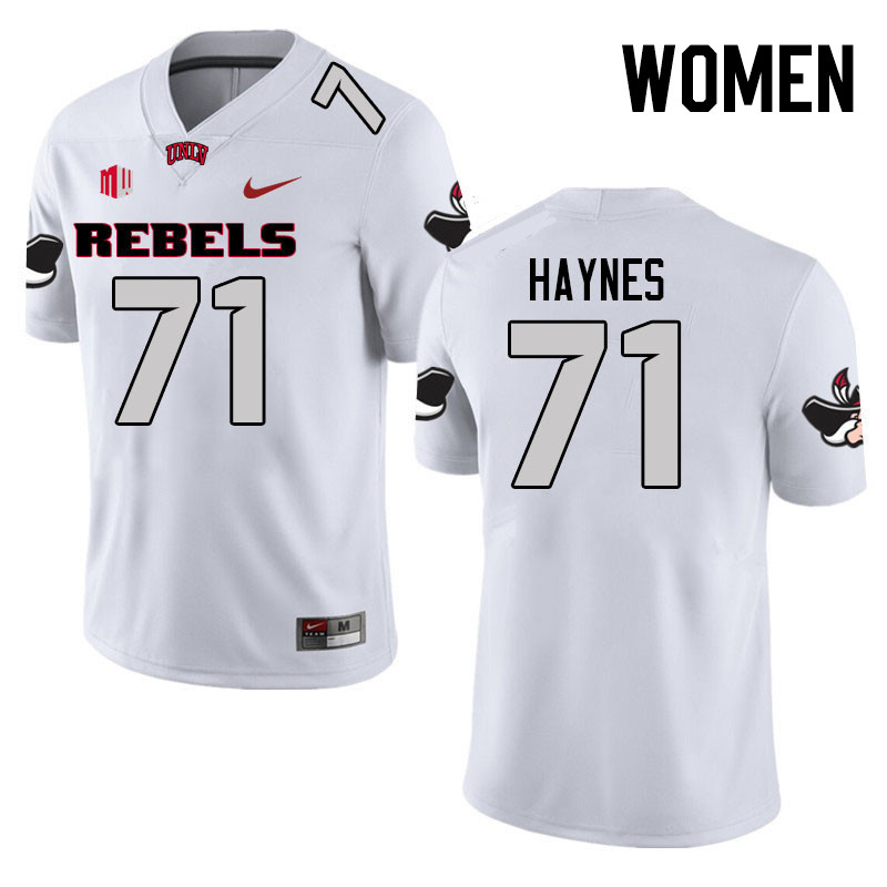 Women #71 Ed Haynes UNLV Rebels College Football Jerseys Stitched Sale-White - Click Image to Close